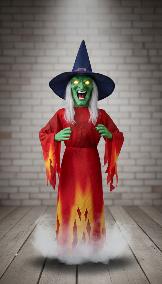 Animated Cackling Witch with Moving Broom
