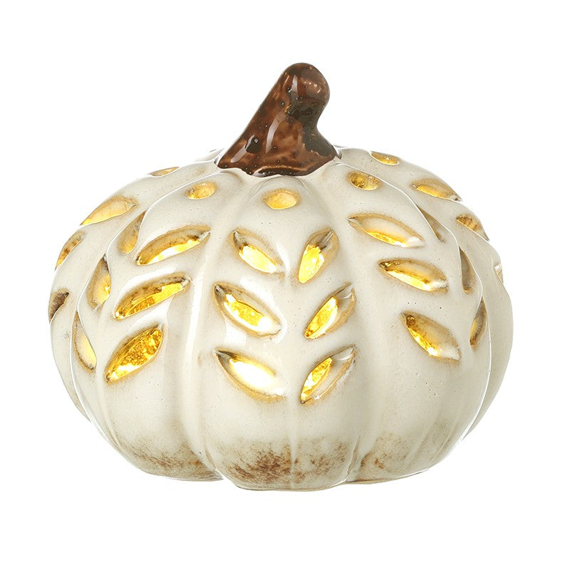 Cream Ceramic LED Lit Pumpkin