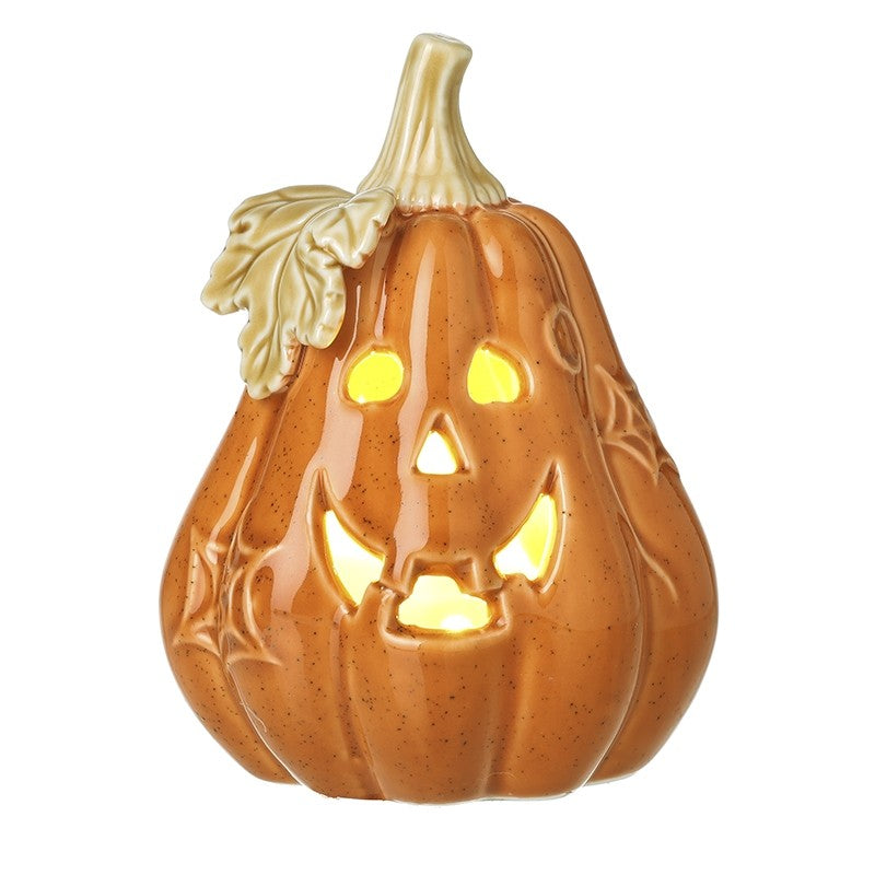 Orange Ceramic LED Lit Ghost Pumpkin
