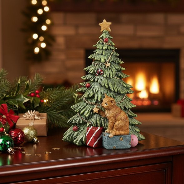 Christmas Tree with Cat Ornament