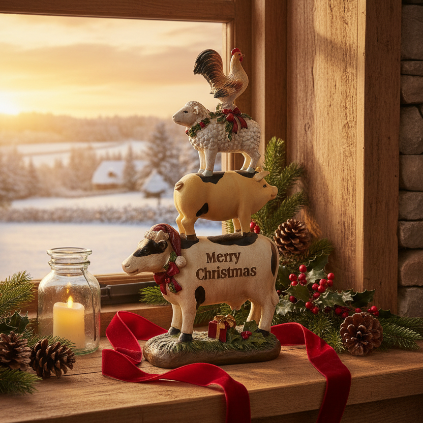 Merry Christmas Farm Animals Stack Ornament