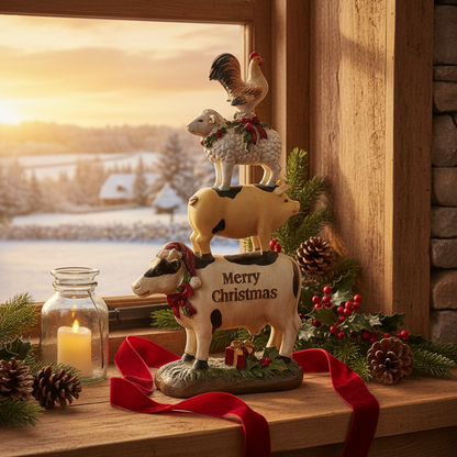 Merry Christmas Farm Animals Stack Ornament