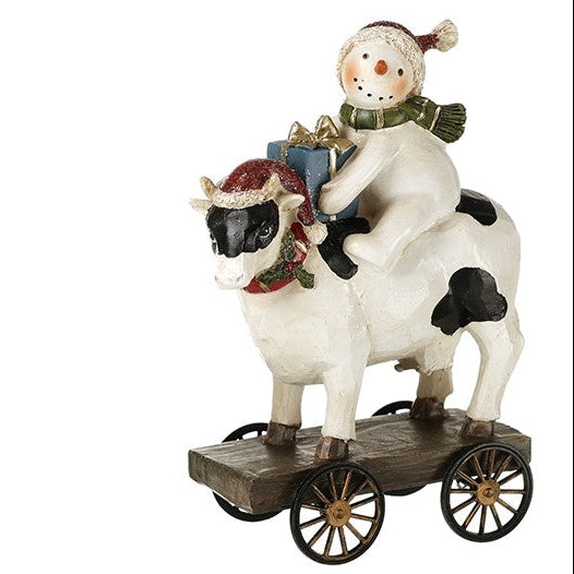 Snowman on a Cow Christmas Ornament