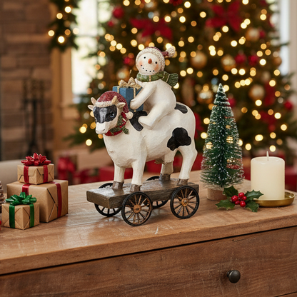 Snowman on a Cow Christmas Ornament
