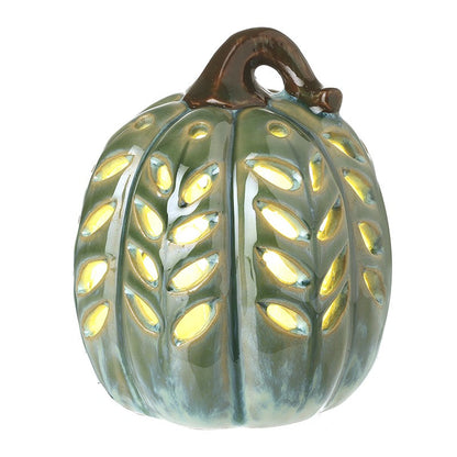 Green Ceramic LED Lit Pumpkin