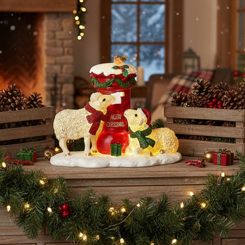 Light up Sheep with Post Box Christmas Decoration