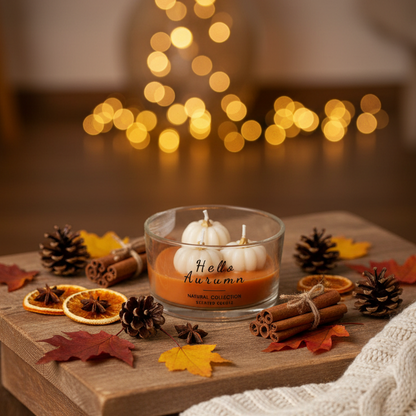 Hello Autumn Glass Pumpkin Candle