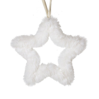 Fluffy White Star Christmas Hanging Decoration 21cm