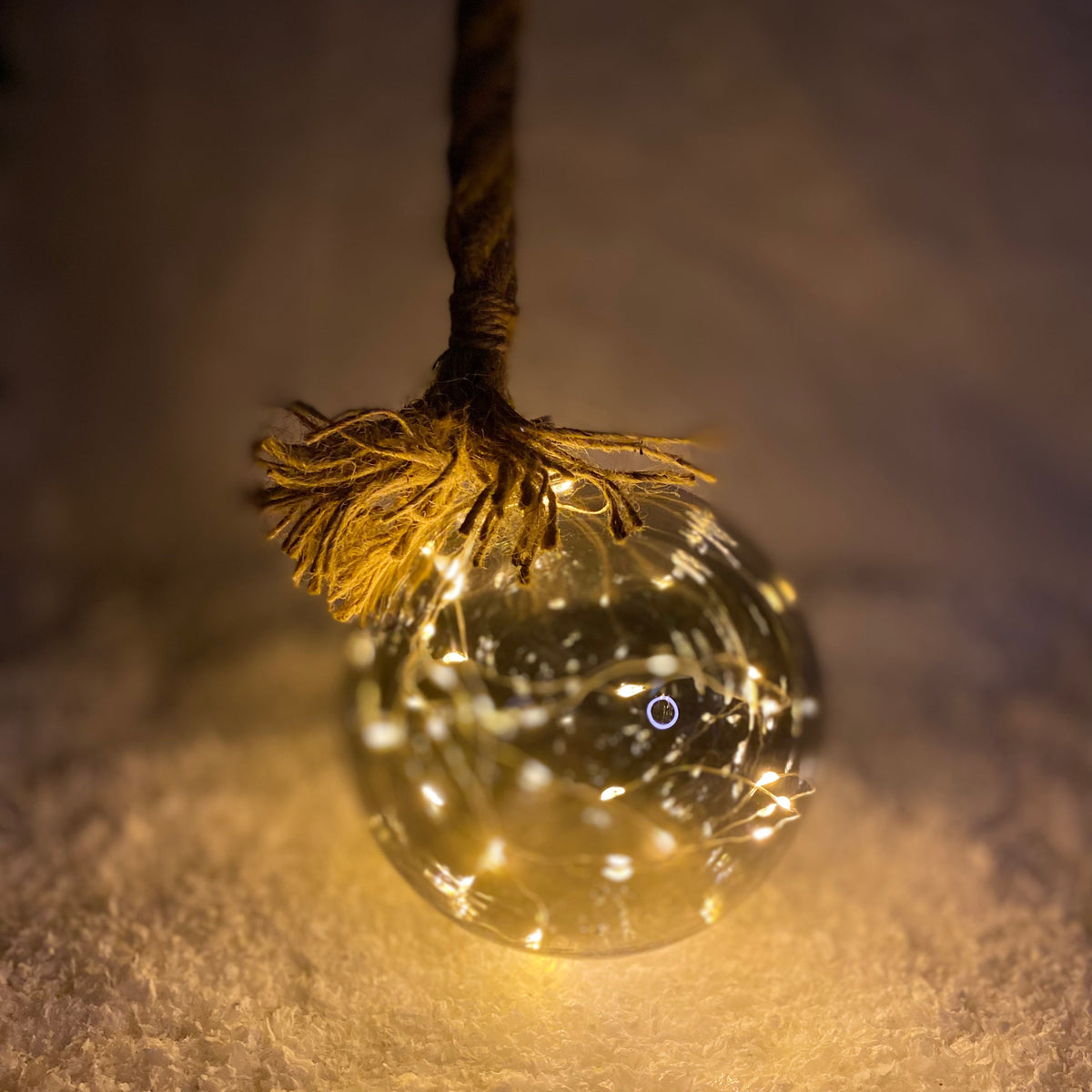 Lumineo Smokey Glass Micro LED Ball with Jute Rope Christmas Decoration 19cm