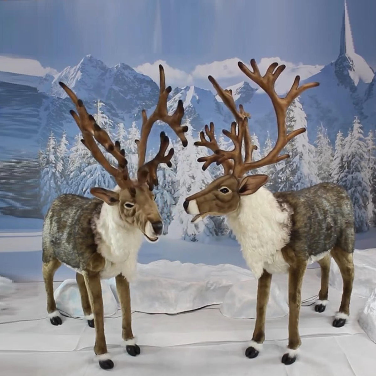 Set of 2 Full Size Animated Talking Duet Singing Nordic Christmas Reindeer
